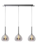 Brilliant Hadan 85573/20 chromen hanglamp met drie kappen met elk een dubbel glas, rookglas en transparant