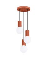 Sollux Halo SL.1730 oker rode hanglamp met plafondplaat van 25cm en drie geribbelde fittinghouders en wit bolvormig glazen kap van 12cm