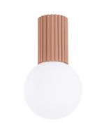 Sollux Halo SL.1733 mokka bruin geribbelde plafondlamp met wit bolvormig glazen kap
