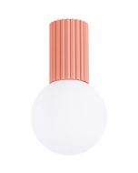 Sollux Halo SL.1753 perzik kleurig geribbelde plafondlamp met wit bolvormig glazen kap