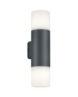 Trio Hoosic 224060242 antraciet grijze cilindervormige wandlamp voor buiten met twee wit kunststof kapjes