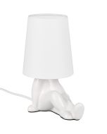 Reality Huma witte tafellamp van 24,5 cm hoog met lampvoet in de vorm van een zittend lichaam en een kapje van textiel als hoofd