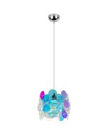 Reality Iride chromen hanglamp van 25 cm in diameter met kap van transparant irisende schijfjes