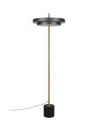 Trio Keaton zwarte vloerlamp van 138 cm hoog met dubbele schijf vormige kap met geïntegreerde led naar beneden