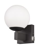 Trio Kula 284270132 zwarte badkamerlamp met opstaande wit bolvormige glazen kap en schakelaar