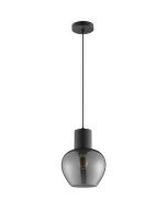 Brilliant Ligari zwarte hanglamp met bolvormige rookglazen kap van 23 cm in diameter