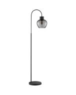 Brilliant Ligari zwarte vloerlamp van 164 cm hoog met bolvormige rookglazen kap van 23 cm in diameter