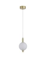 Searchlight Luminique mat messing hanglamp van 15cm diameter met een kap van bolvormig mat geribbeld glas