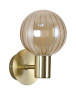 Searchlight Luminsphere 30506BK goudkleurige wandlamp voor de badkamer met bolvormig champagnekleurig geribbeld glazen kapje