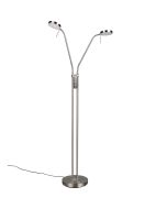 Trio Monza staal kleurige leeslamp met twee leeslampen met ronde kop en touch dimmer aan de paal