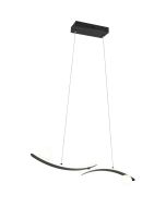 Trio Napoli zwarte hanglamp met LED langs twee gebogen balken en een lichtgevende bol op de balkjes aan de ene kant en onder de balk aan de andere kant