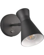 Reality Enzo mat zwart metalen wandspotje met schakelaar en kabeldoorvoer
