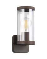 Reality Bonito roestbruine wandlamp voor buiten met staande cilindervormige lantaarn van transparant kunststof