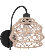 Casalum Hive zwarte wandlamp met kap van touw gemaakt van hennep