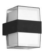 Trio Molina wandlamp voor buiten van 13,2 cm hoog met een rechthoekige transparante buitenkap en witte binnenkap naar boven en beneden met geintegreerde LED