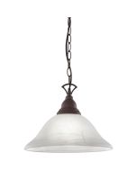 Reality Country roestbruine klassieke hanglamp aan een ketting met albast kleurige schaalvormig glazen kap met een diameter van 33,5 cm