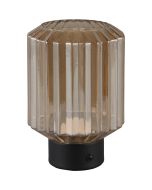 Reality Lord R57761113 oplaadbare tafellamp op batterijen met mat zwarte voet en geribbeld amber glazen kap