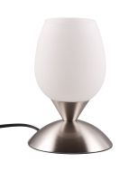 Trio Cup R59441007 mat staal kleurig tafellampje in bekervorm met wit glazen beker