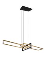 Trio Salinas 320310308 hanglamp met mat zwarte plafondplaat en drie rechthoekige gekruisde raamwerken in mat messing en zwart