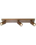 Freelight Scolo brons-goudkleurige plafondspot met een rechthoekige plafondplaat van 46cm lang en drie spotjes met GU10 35mm lamp