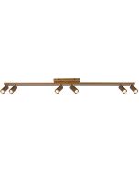 Freelight Scolo brons-goudkleurige plafondspot met een rechthoekige plafondplaat van 120cm lang en zes spotjes met GU10 35mm lamp