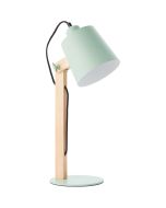 Brilliant Swivel 92716/04 tafellamp met natuurhouten staander en mintgroene metalen voet en kap