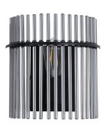 Searchlight Swizzle 55625SM wandlamp van 26cm hoog met zwarte wandplaat en halfronde kap van een ring met rookglazen staafjes met E27 edison lamp in het midden