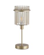 Searchlight Swizzle EU55622CP tafellamp van 37,5cm hoog met goudkleurige voet en kap van een ring van champagnekleurige glazen staafjes met E14 kaarslamp in het midden
