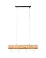 Brilliant Trabo 99432/35 hanglamp van dennenstammetje met vier E27 fittingen en zwarte plafondbalk
