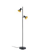 Trio Nina zwarte vloerlamp van 144 cm hoog met twee metalen spotjes met goudkleurige binnenzijde