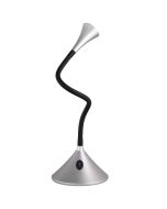 Trio Viper R52391187 zilvergrijze bureaulamp met zwarte flexible hals, klein spotje en zwarte schakelaar op de voet