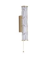Searchlight Vibrate 33cm hoge goudkleurige buisvormige spiegellamp met trekschakelaar en witte binnenbuis en helder glazen buitenbuis met structuur