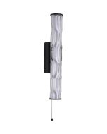 Searchlight Vibrate 43cm hoge zwarte buisvormige spiegellamp met trekschakelaar en witte binnenbuis en helder glazen buitenbuis met structuur