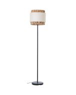 Brilliant Waterlilly 94552/09 vloerlamp met zwarte lampvoet en kap van gevlochten waterhyacint en witte band van textiel