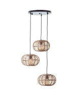 Brilliant Woodball 99885/06 hanglamp van ronde zwarte plafondplaat en drie bolvormige kap van bamboe spijlen