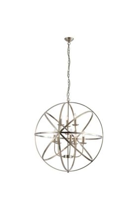Searchlight Orbit 2478-8AB antiek bronzen kroonluchter met vier een bolvormende om elkaar gedraaide ringen en acht kaarslampen in het midden