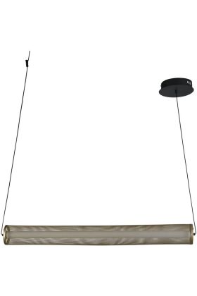 Searchlight Thread 25151-1BK hanglamp met hangende cilindervormige kap van goudkleurig metaalgaas met een witte LED buis erin