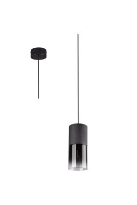 Trio Robin 310600132 zwarte hanglamp met cilindervormige kap waarvan de onderzijde van rookglas