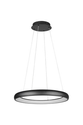 Trio Cardona 349617532 zwarte ringvormige hanglamp van 75cm in diameter aan drie staalkabels en LED band een de binnenzijde