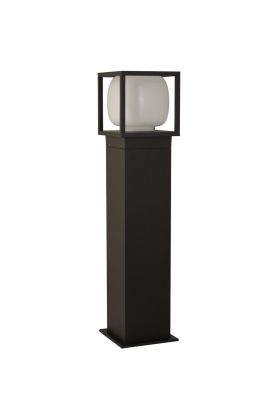 Searchlight Athens 38141-650 zwarte sokkellamp met bolvormige kap in een zwart raamwerk