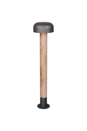 Trio Fraser 462560135 paallamp met paal van hout imitatie en antracietgrijze metalen bolvormige kap
