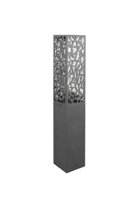Trio Cooper 507360142 antraciet grijze vierkante sokkellamp van 60cm hoog met vier langwerpige ruitjes met metaalmotief ervoor