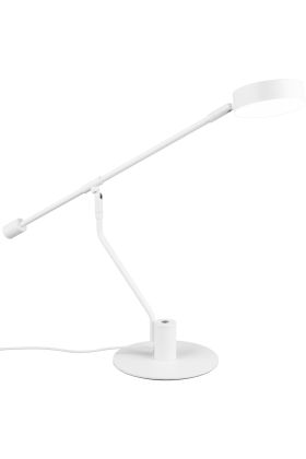Trio Manduro 549010131 witte bureaulamp met scharnierende arm en ronde schijfvormige kop met LED paneel