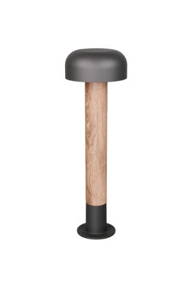 Trio Fraser 562560135 antraciet sokkellamp met paal met hout imitatie print en halfronde metalen kap