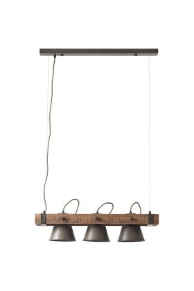 Brilliant Decca 85873/46 industriele hanglamp van hout met daartussen drie burned steel metalen spots
