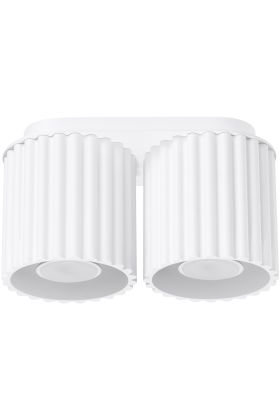 Sollux Aura witte plafondlamp van 21 cm breed met twee geribbeld cilindervormige kappen naast elkaar met elk een GU10 lamp