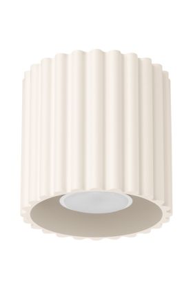 Sollux Aura beige geribbeld cilindervormige plafondlamp van 10 cm in diameter met een GU10 lampje erin