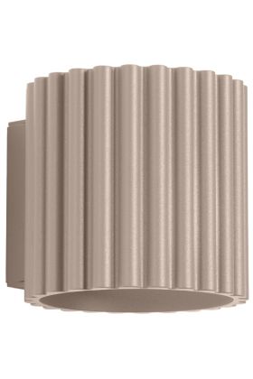 Sollux Aura taupe kleurig geribbeld cilindervormige wandlamp van 10 cm in hoogte met een G9 lampje erin
