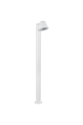 Trio Beni witte paallamp van 100 cm hoog voor buiten met klein rond naar beneden gericht spotje met een GU10 lampje