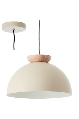 Brilliant Nalam 99888/09 hanglamp met beige metalen plafondplaat en kap en een zandstenen element boven de kap